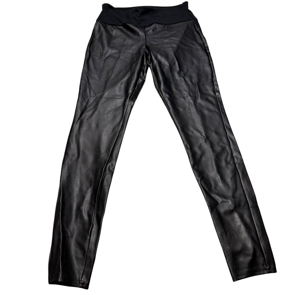 ASSETS by SPANX Black Faux Leather Leggings Size L